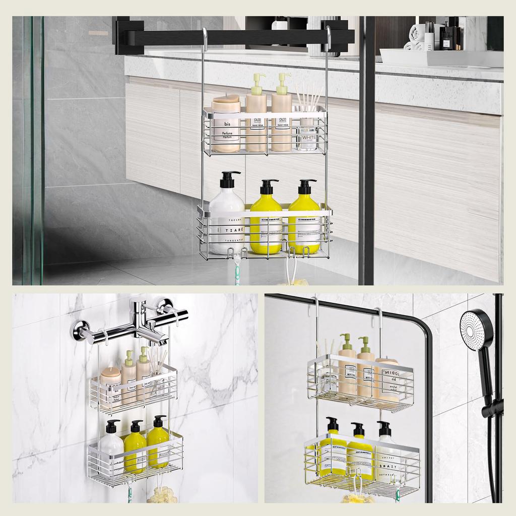 Vtuesxn Bathroom Basket, Stainless Steel Shower Rack, Hanging Bathroom Rack, Shampoo Rack, Bath Accessories, Towel Storage, Bathroom Rack with Small I