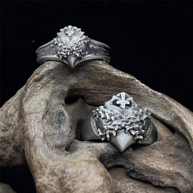 Adjustable Open Ring Men Women Vintage Thorn Heart Design Copper Jewelry Retro Punk Hip Hop Accessory