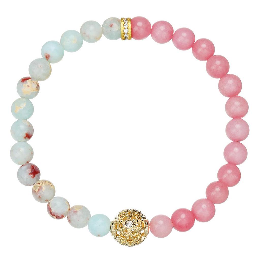Chinese Red Jade & Gold Beaded Bracelet: Elegant Shoushan Stone Design