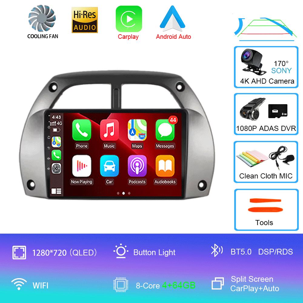 Car Radio Android 14 wireless Carplay Auto for Toyota RAV4 2001 - 2006 Navigation GPS Multimedia Player Stereo video wifi+4G BT