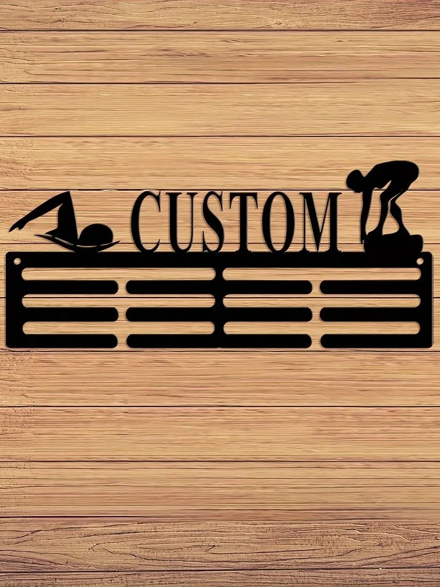 

Custom Metal Swim Medal Display Rack, Personalized 12 Rung Hanger for Awards and Ribbons, Swimming Medals Holder for Wall L