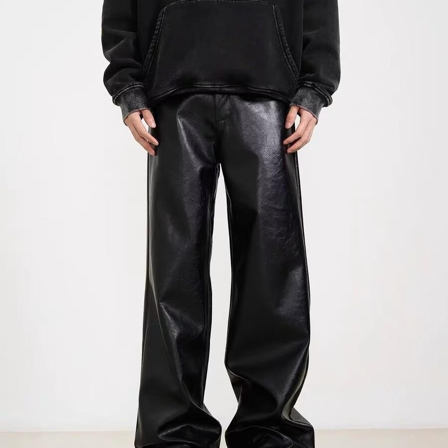 

Мужские кожаные брюки прямого кроя в стиле ретро, в американском стиле - Повседневные, свободные, модные ПАНК-мода XL