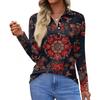 Women's Fashion Casual Lapel Short Long Sleeve Print Shirt Women's Button Up Tops