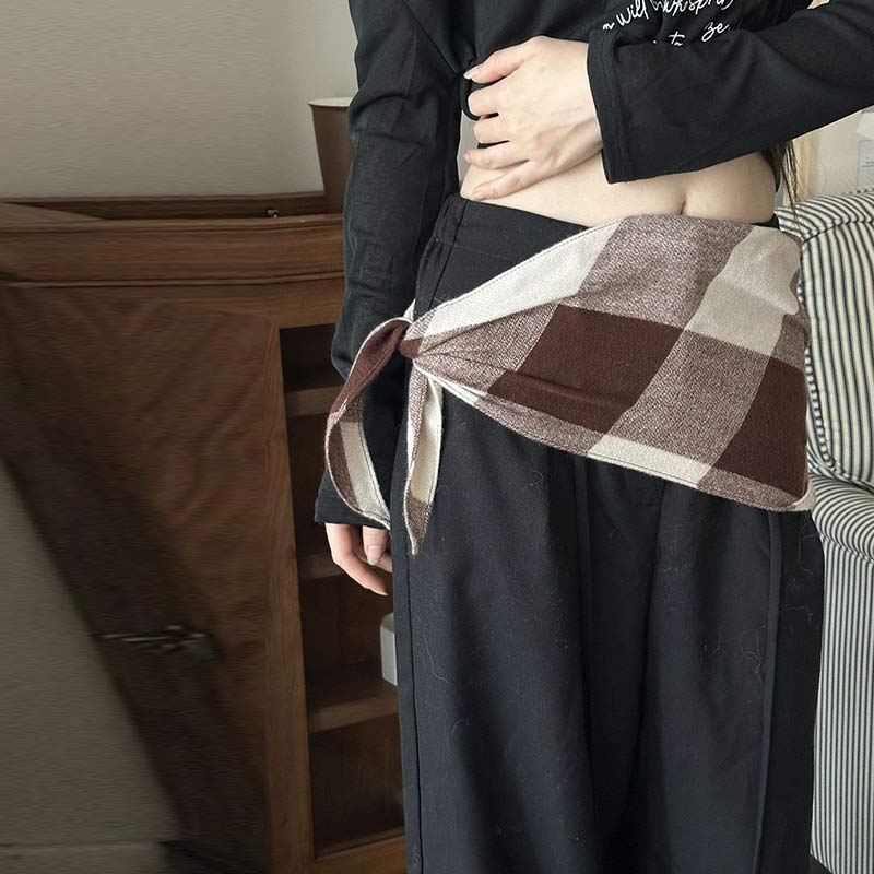 Retro Checkered Diamond Shaped Scarf For Women Korean Versatile Headband Warm Neck Scarf Decor Multifunctional Fart Curtain