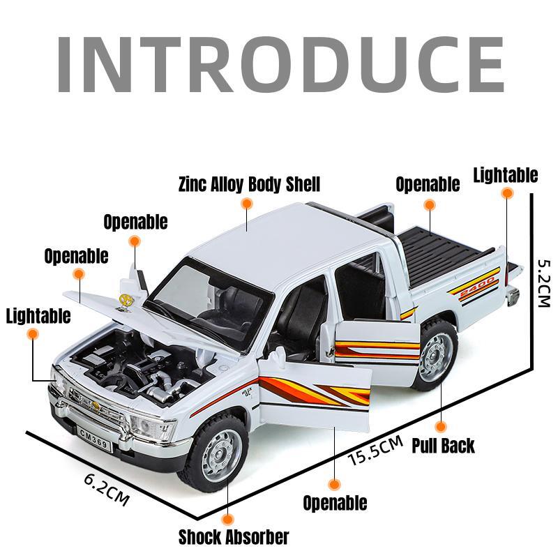 1/32 Scale TOYOTA Hilux Pickup Truck Toy Car Model Diecast Alloy Vehilce Miniature Pull Back Sound & Light Collection Gift Children