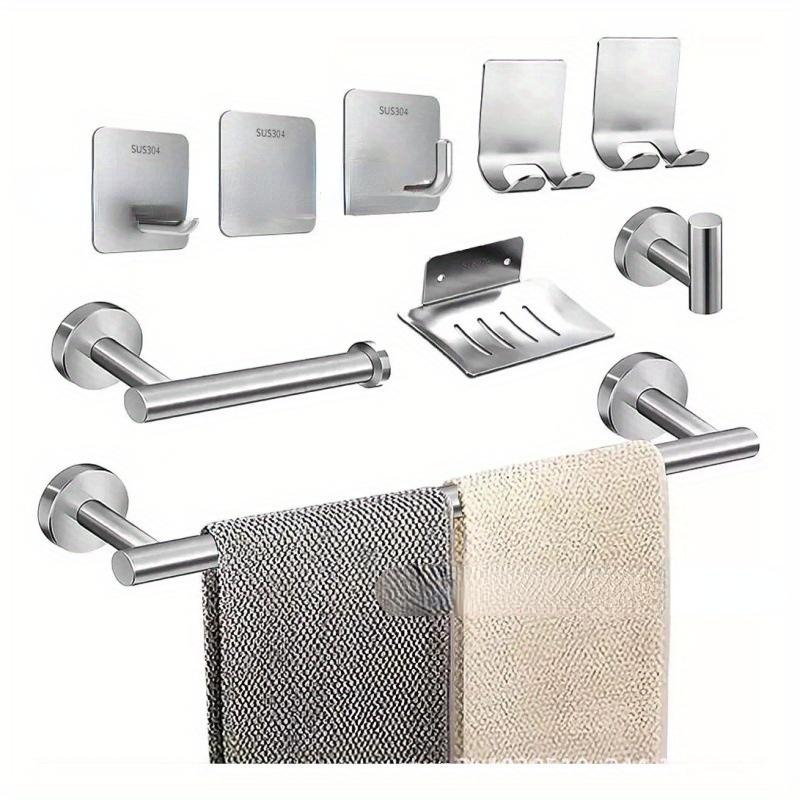 

Набор вешалок для полотенец из нержавеющей стали, держатель для туалетной бумаги, крючок для одежды и головных уборов, черный неперфорированный крючок, мыльница для ванной комнаты серебряный