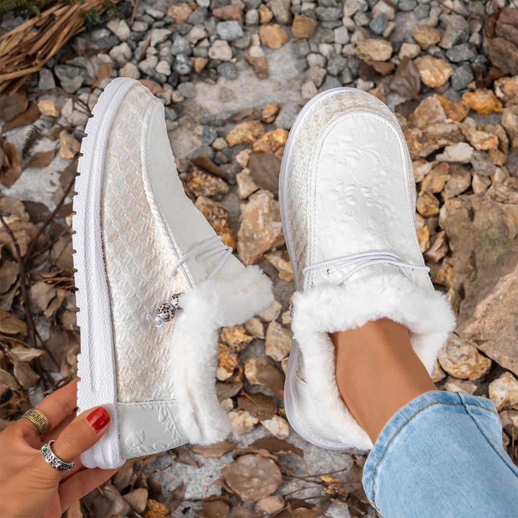 Damen Winter gefüttert Farbblock Flache Baumwollschuhe Warme Alltags-Schuhe