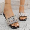 Fashion Large Size Soft-bottomed Cool Slippers, Women's 2025 Summer Color Bright Diamond Outer Wear One-word Flat Slippers