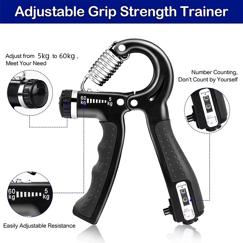 1/5-60Kg Adjustable Hand Grip Strengthener Trainer For Wrist Forearm Muscle Building Exercise