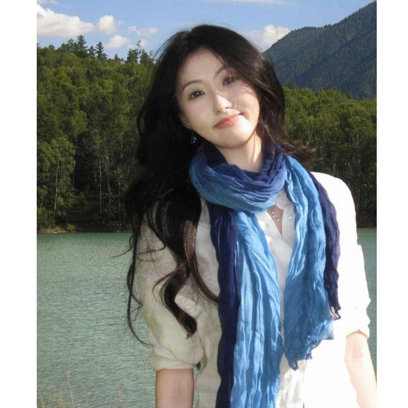 

Gradient Pleated Cotton and Linen Scarf Spring and Autumn Style Artistic Retro Ethnic Style Scarf
