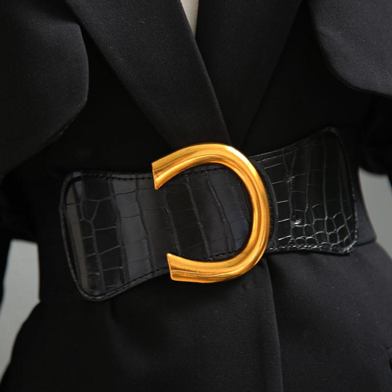 Smooth Buckle Ushaped Black Belt Womens Coat Dress Decoration Versatile