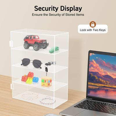 Acrylic Display Case 4-Tier Lockable Cabinet, Clear Showcase for Funko Pop Figures, Mini Cars, Collectibles Storage and Display