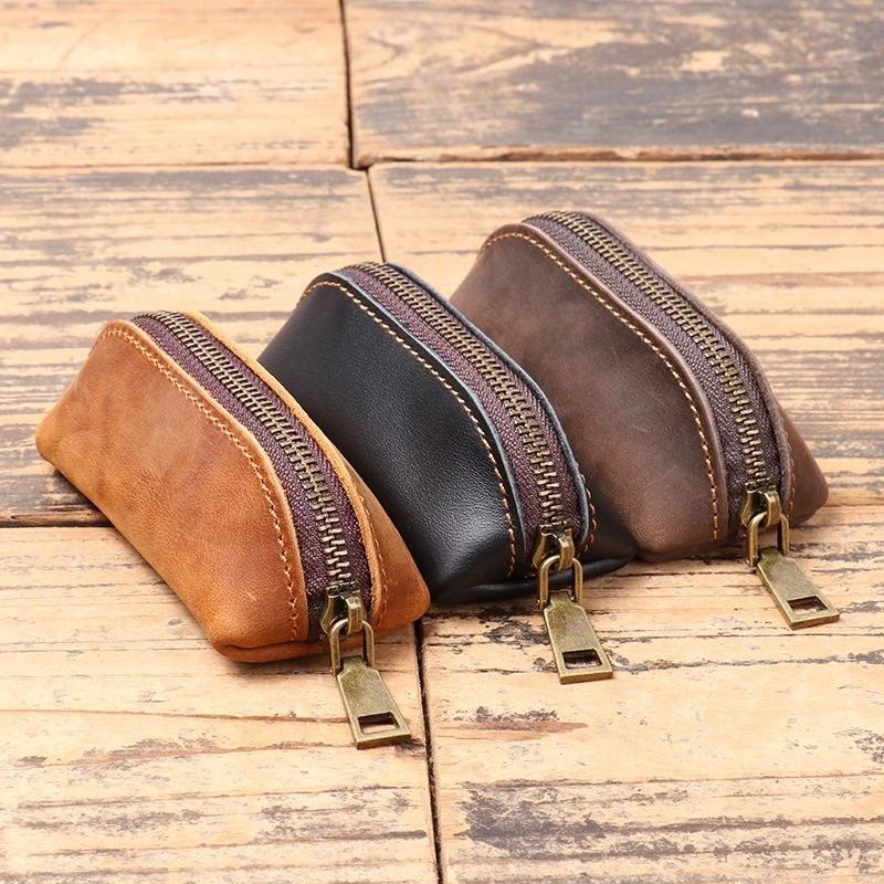 Retro Leather Coin Bag Simple Zipper Clutch Wallet Credit Card Holder Key Bags Men Money Change Pouch Business Wallet Gifts