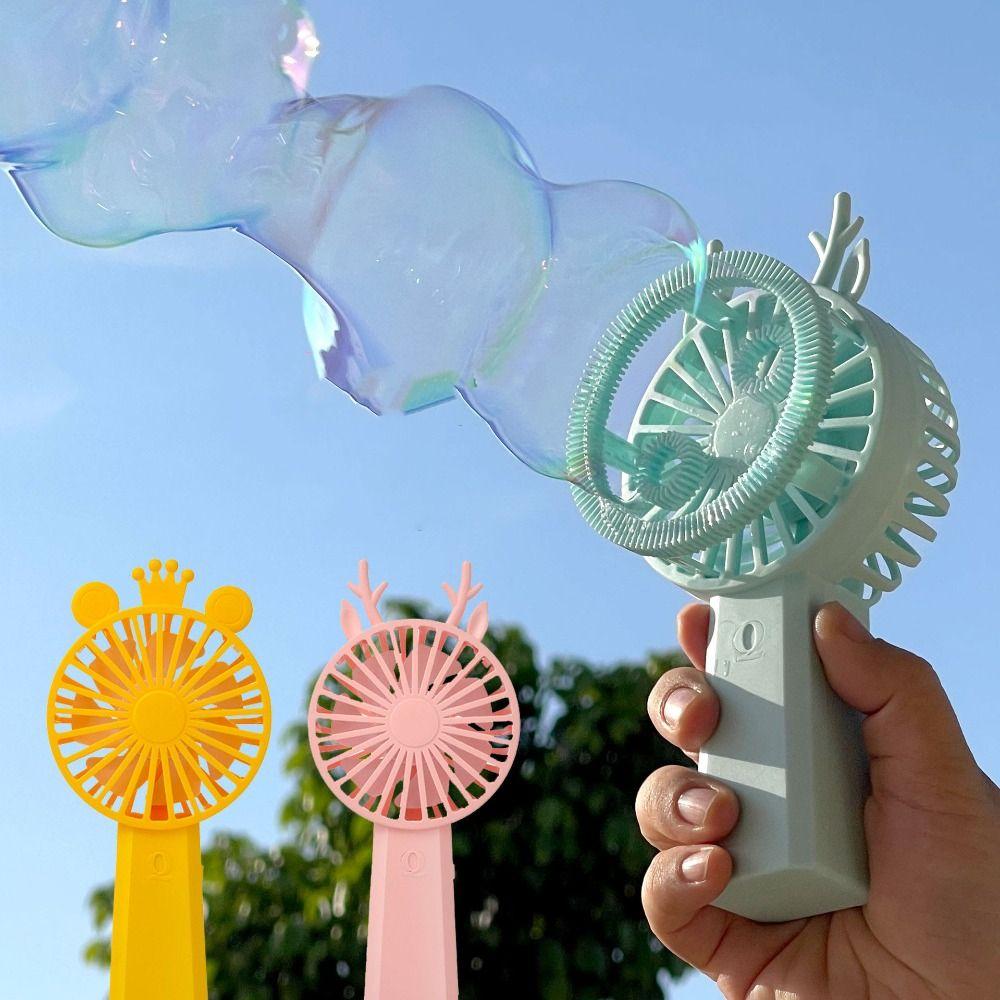 

Handheld Bubble Fan Pink Yellow Blue Outdoor Fun Fan Mini Handheld Fan
