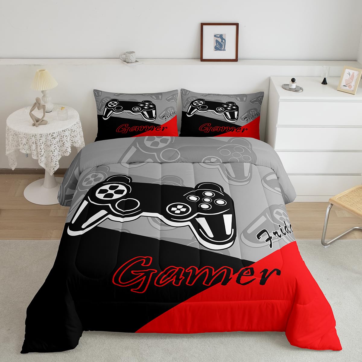 Feelyou Gamer Comforter Set for Boys Teens Gaming Bedding Set Video Game Contoller Home Decor for Kids Down Alternative Comforter Twin Size 155x200cm
