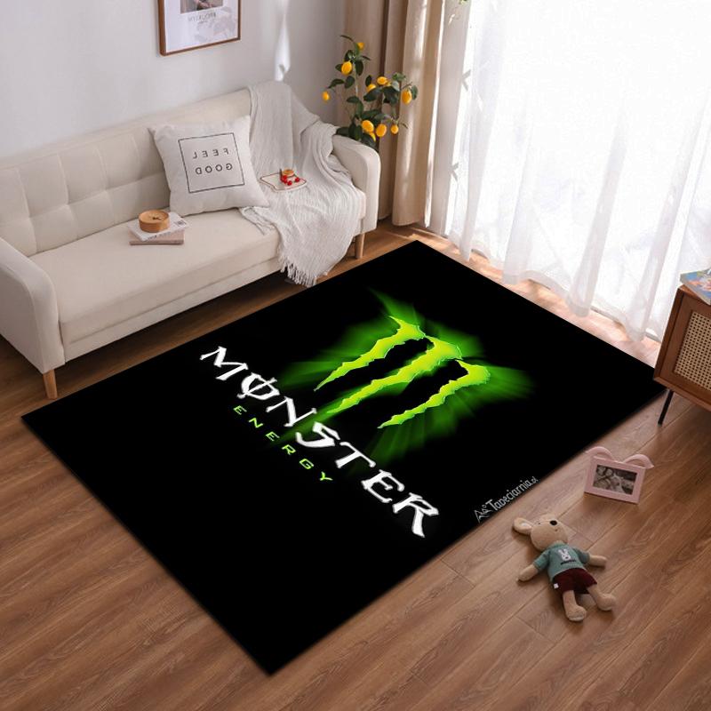Grünes Monster Energy Logo auf schwarzem Teppich Rutschfester Teppich geeignet für Wohnzimmer- und Schlafzimmer-Sofas