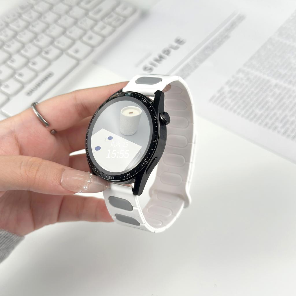 22mm Oval Design Magnetic Strap for Huawei Watch GT 6 Pro 46mm/Oppo Watch X/X2/4 Pro Silicone Watch Band Dual Color