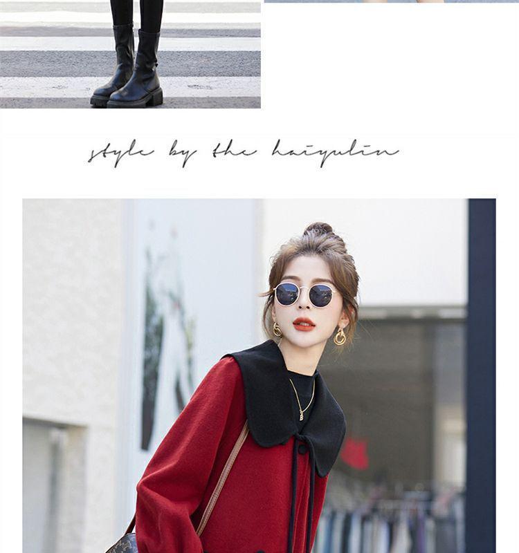 Versatile Color-Block Doll Collar Wool Coat: Korean Style, Mid-Length, Age-Reducing, Petite Loose Fit for Women (Autumn/Winter)