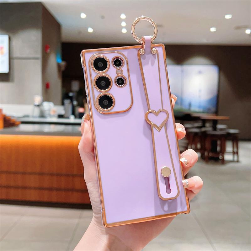 Electroplated TPU Wrist Strap Holder Back Case For Samsung Galaxy S25 S24 S23 S22 S21 Ultra + S20 FE Lens Protection Cover
