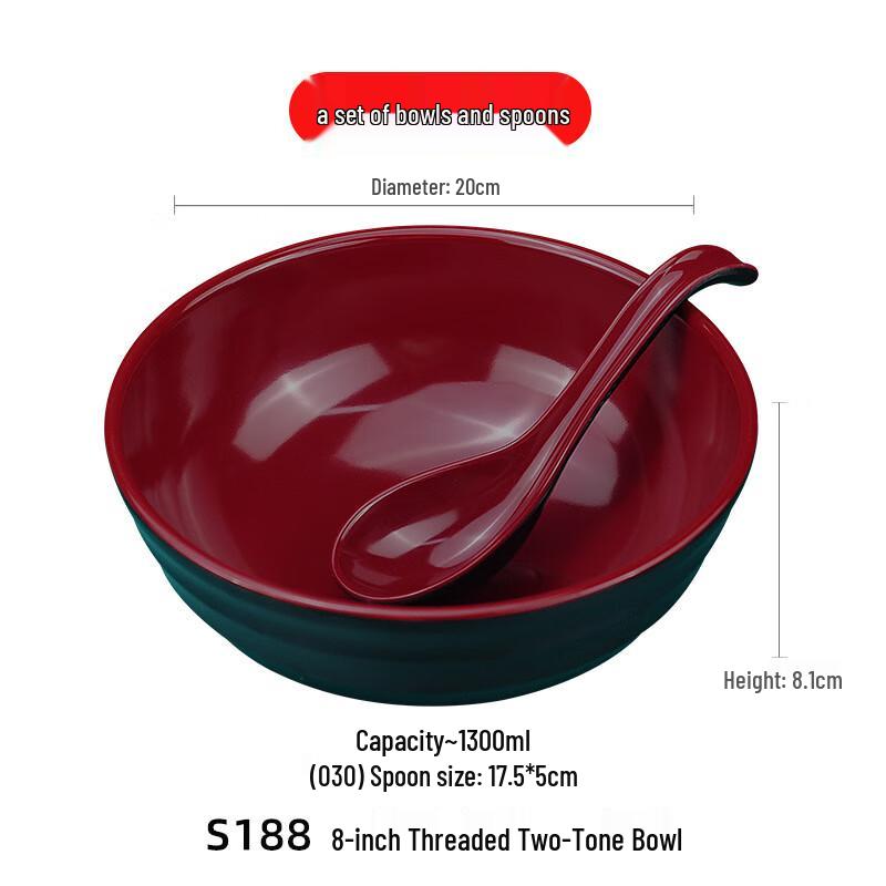Melamine Red & Black Large Threaded Bowl with Spoon