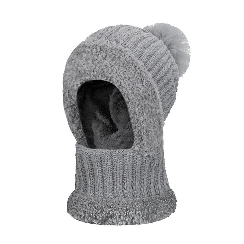 

High Stretch Solid Color Knitted Scarf Mask All-In-One Cap Women s Winter Cycling Windproof Warm All-In-One Cap сірий