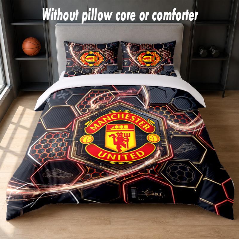 Manchester United Diseño Juego de Cama Ropa de Cama 1 Funda Nórdica + 2 Fundas de Almohada Suave Transpirable Ropa de Cama para el Hogar