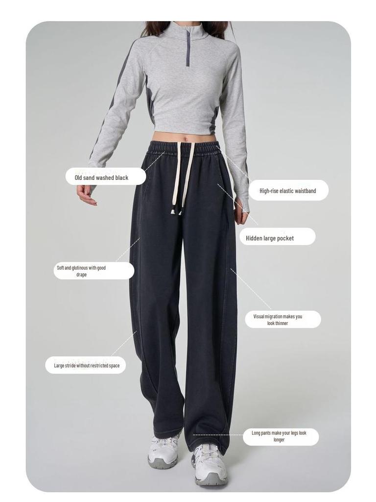 Extra Thick Black Wide-Leg Denim Women's Pants, Winter Retro Style with Plus Velvet Lining, 800g