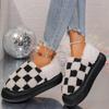 Bottes de Neige Femme Mode Hiver Fourrées Mode Broderie Carreaux Chaussons d'Intérieur pour Femmes Confortables Moelleuses Rétro Imprimé à Carreaux Bottes Femmes
