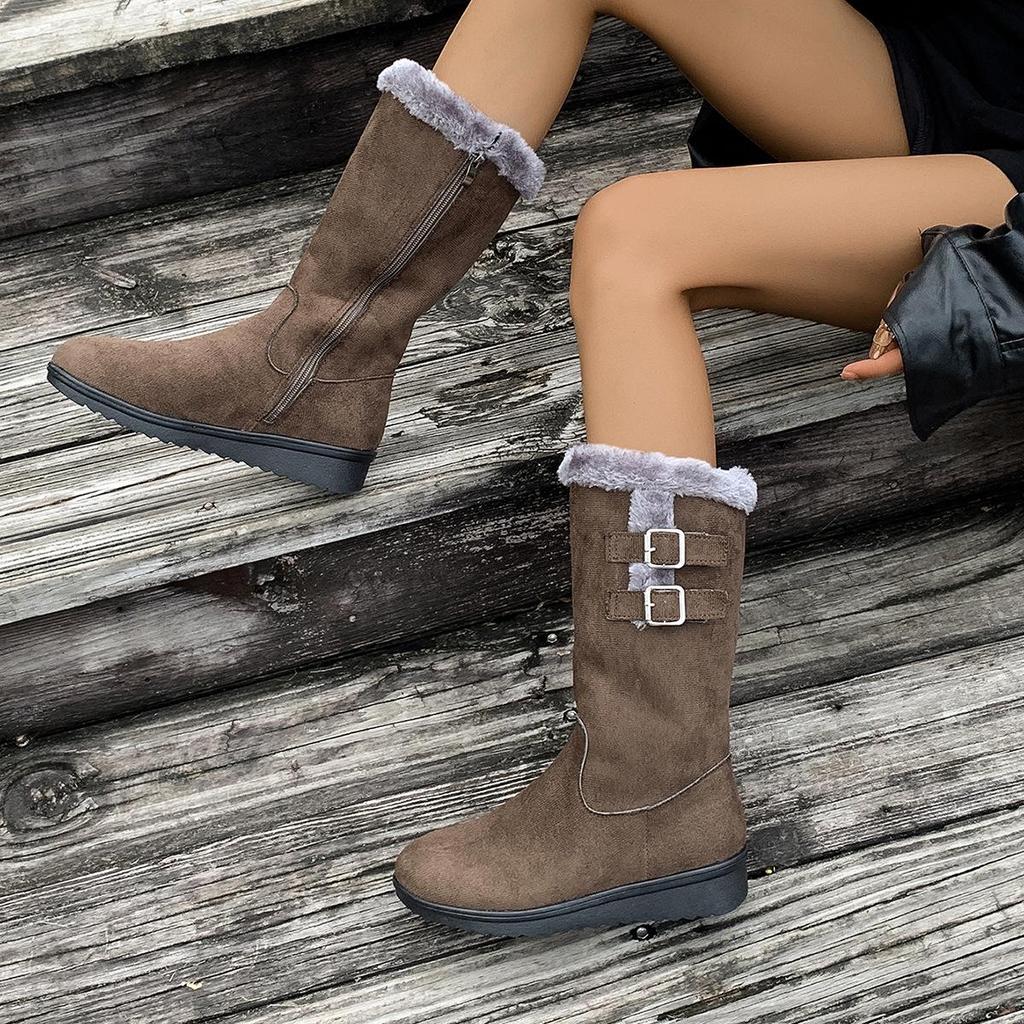 Women's Plus Size Mid-Calf Snow Boots, Thickened & Fleece-Lined, Warm Cotton, Autumn/Winter 2025 Collection