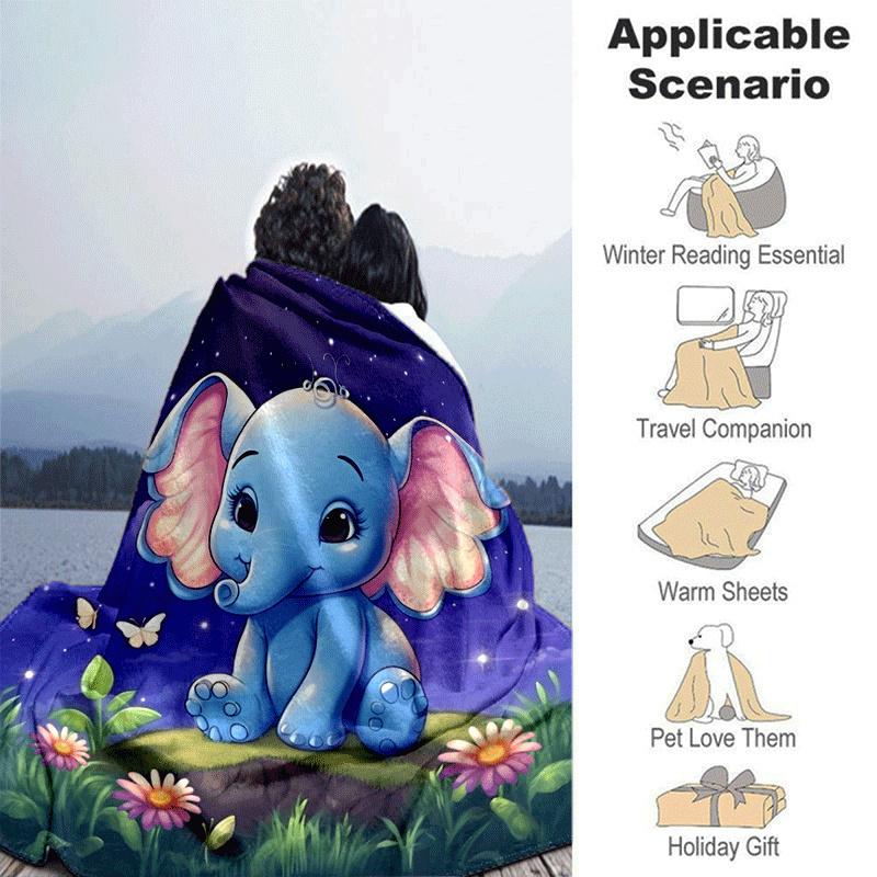 1pc Cartoon Elephant Printing Lightweight Flannel Blanket, Comfortable and Warm Blanket, for Camping Sofa Bed and Couch Office, in All Seasons