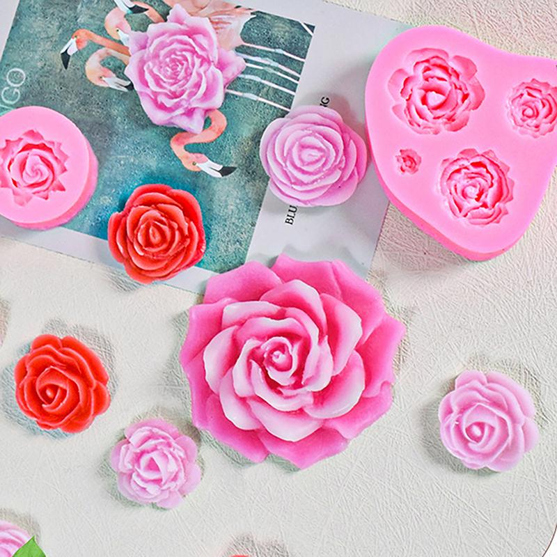 Silikonform mit vier Rosen, Gießharzform, für Schokolade, Kuchen, Fondant, Dekoration, Backform, Schmuckherstellung, Dessert-Werkzeug, Haushalt, Küche