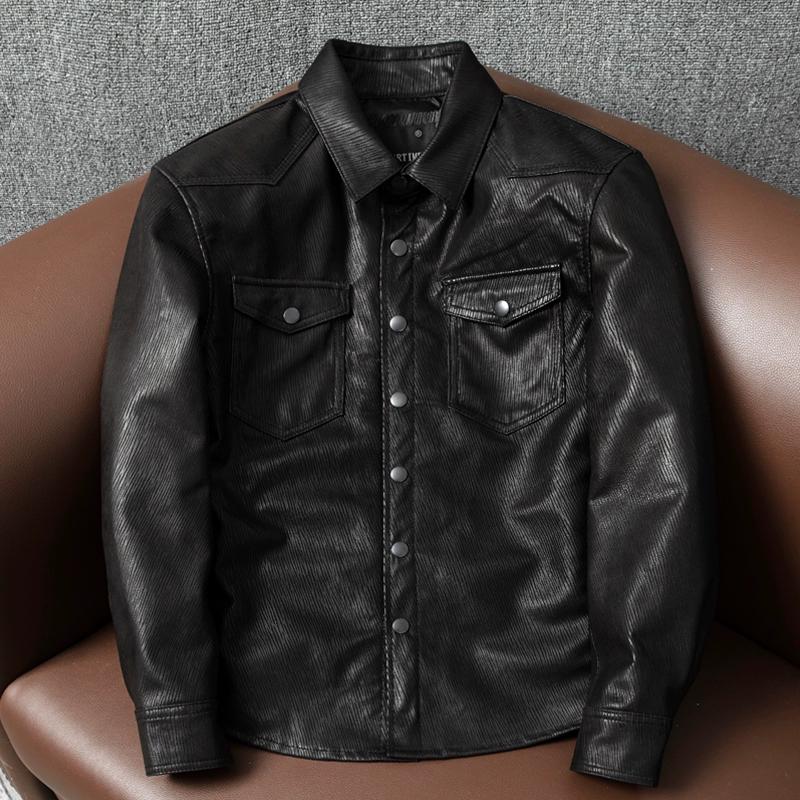 Ultra Soft Sheepskin Leather Jacket Men Slim Fit Shirt Collar Trendy Short Spring Autumn