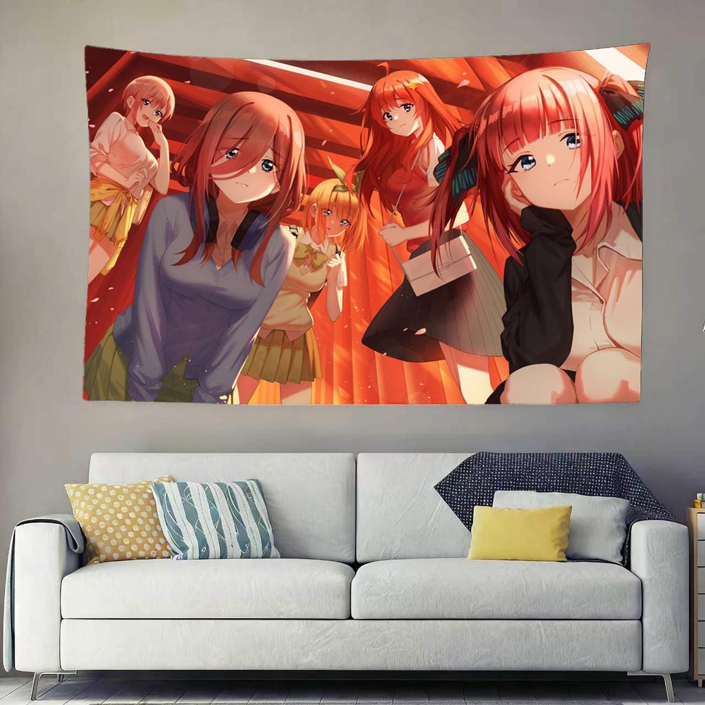 Gotoubun No Hanayome Anime Themed Tapestry Miku Yotsuba Printed Wall Hanging Aesthetic Wall Decor For Anime Dorm Room