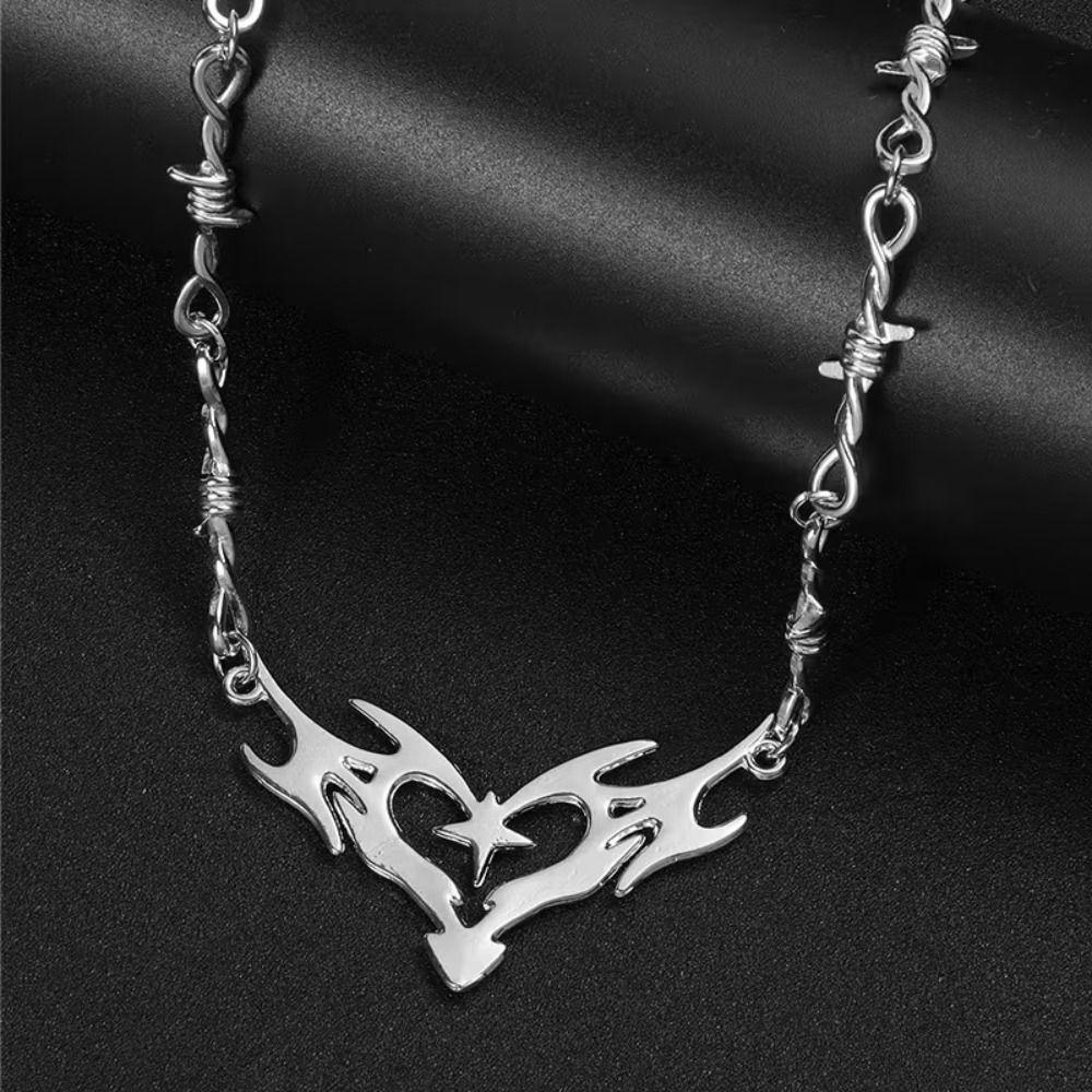 Sweet and Cool Y2k Thorns Necklace Barbed Wire Gothic Necklace Flame Heart Choker  Jewelry Gift