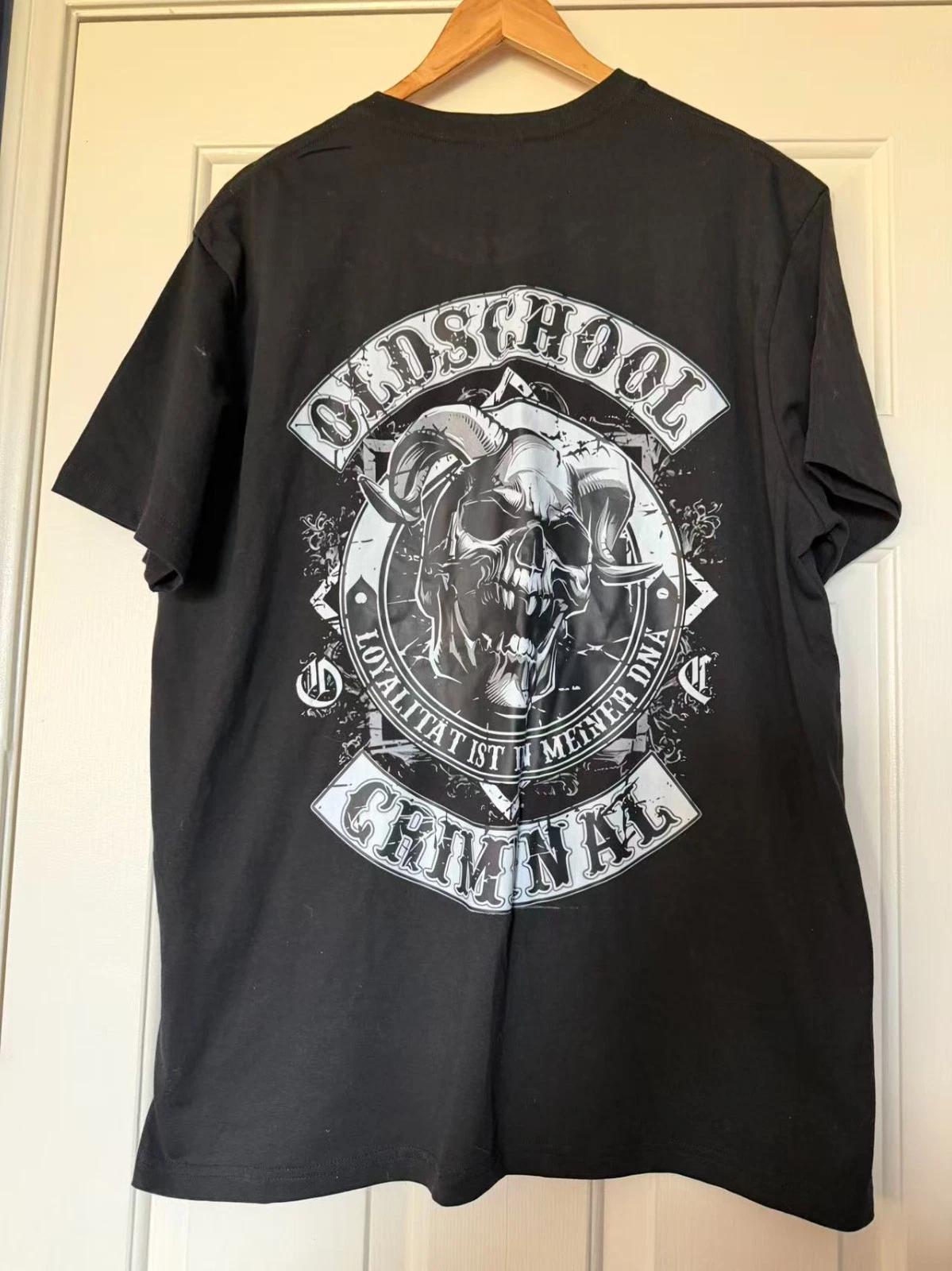Oldschool Criminal Skull Graphic T Shirt Gothic Biker Tee Back Print 4XL