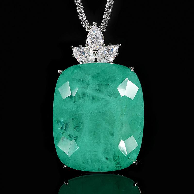 Hot Sale Big Cushion Cut Green Emerald Necklace Luxury Accent Chair Statement Fine Jewelry for Women Wedding Engagement Gift
