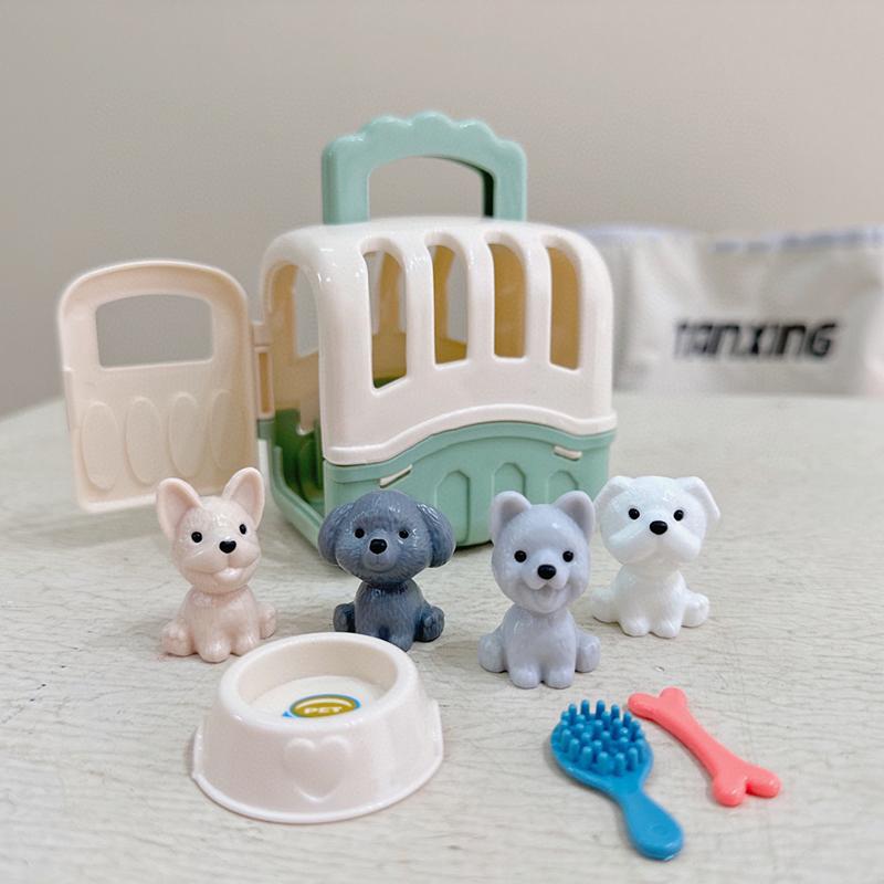 8/11Pcs Christmas Diy Decoration Gifts Cute Dog Pet Basket Family Toys Cat Nest Set Props Scene Playing Toys