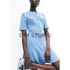 Spring and Summer Women clothes Simple Style round Neck Short sleeve Cotton Front Buckle Rib Knitted dress 1229076