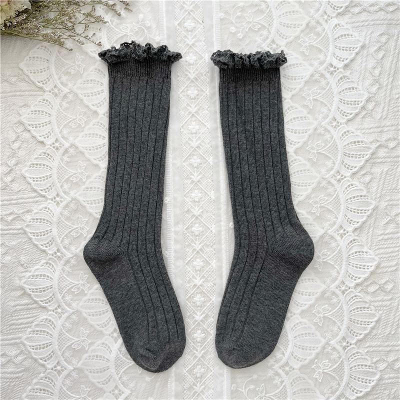 Ruffle Kids Knee High Socks Baby Girls Toddlers Long Soft Cotton Sock Lace Flower Children School Uniform Socks For 0-8Years