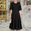 ZANZEA Women Casual Round Neck Bows Splice Half Sleeve Loose A-Line Dress