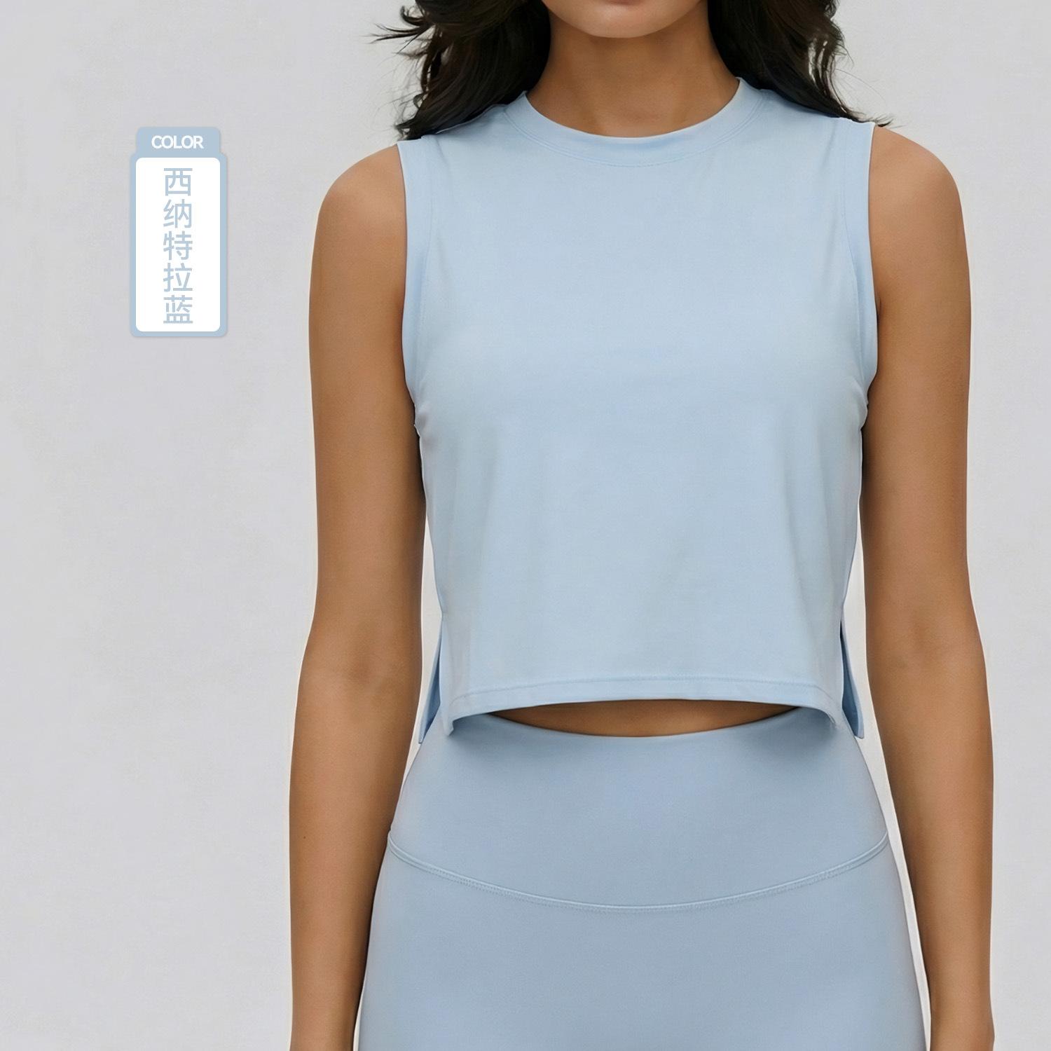 New sleeveless yoga vest women s open navel short loose sports blouse, light and breathable casual yoga clothes S