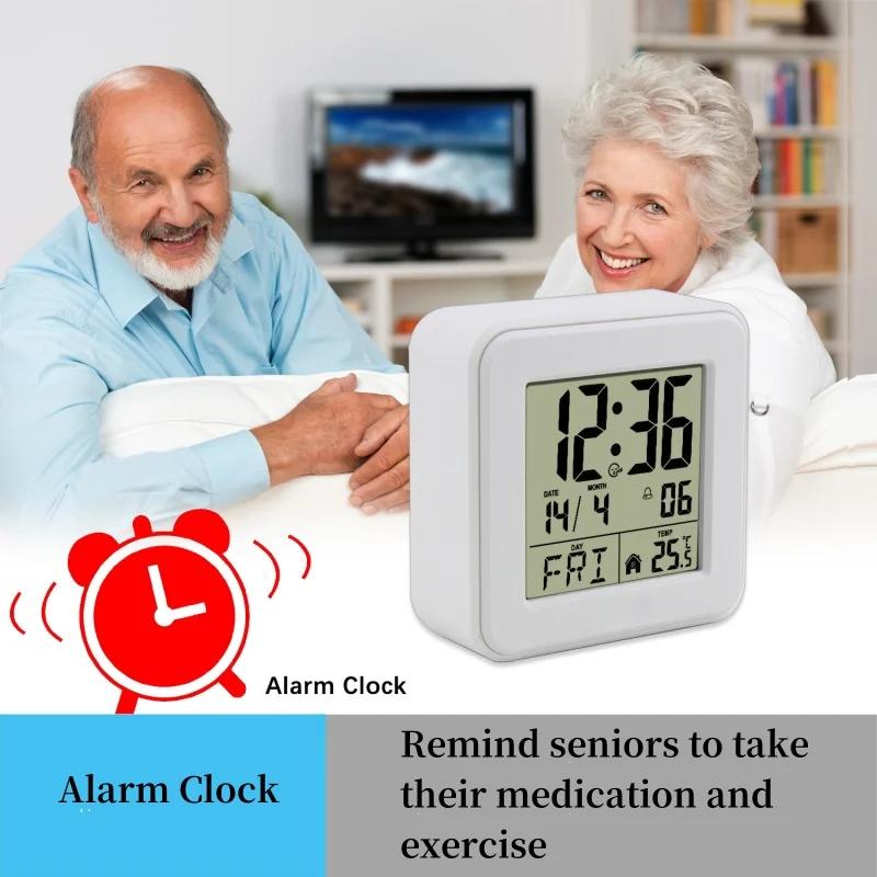 Portable Mini Digital Alarm Clock Temperature Date Week Touch Backlight Snooze Table Clock 12/24H Battery Powered LCD Clock