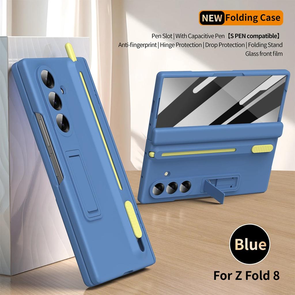 Avec Film Protecteur d'Écran en Verre Coque de Protection pour Charnière Complète pour Samsung Galaxy Fold 8 7 6 5 4 3 avec Stylo et Support Caché Housse antichoc