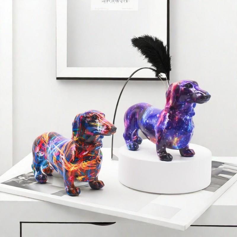 Colorful Dachshund Figurine Decorative Ornament Home Office Desk Cabinet Display European Style Resin Craft Gift