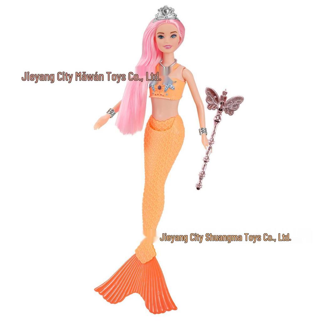 30cm Mermaid Doll with Light & Music - Solid Color Fish Tail & Gift Bag