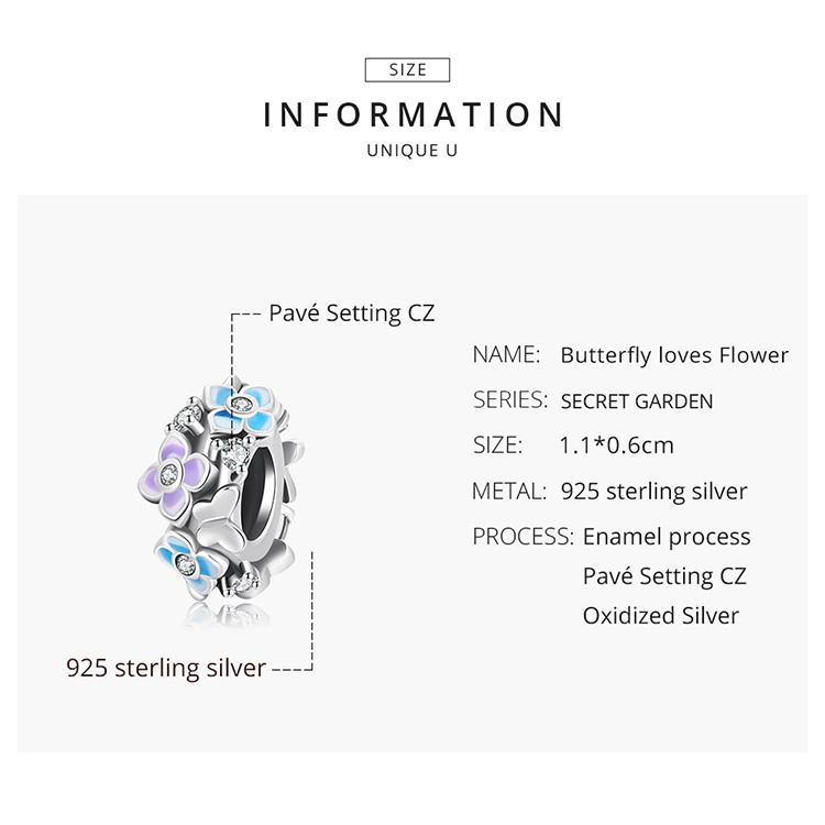 Bamoer Colorful Butterfly Loves Flower Charm Authentic 925 Sterling Silver Pendant Fit Women DIY Making Bracelet Fine Jewelry Gift