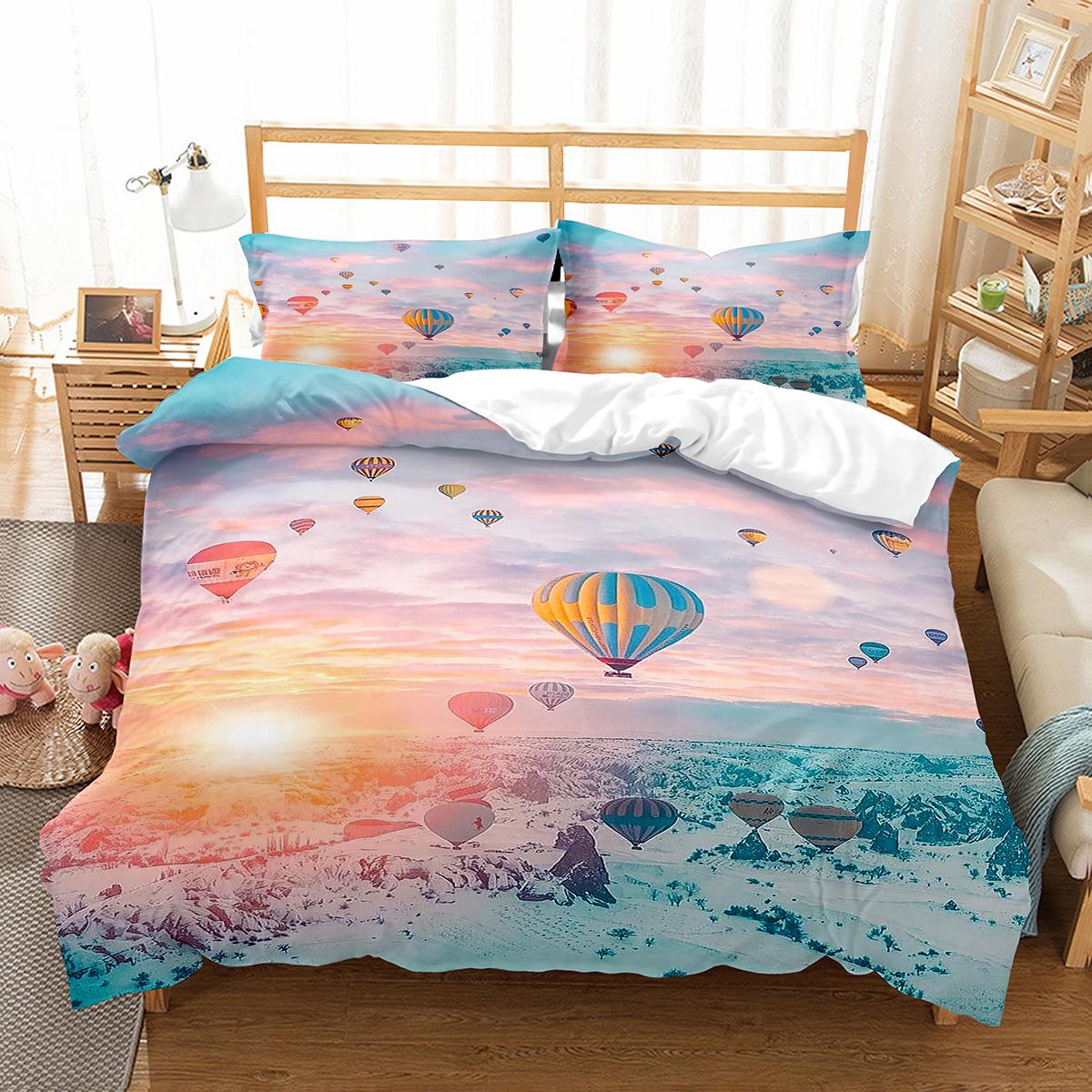 

Air Balloon Duvet Cover Set Single King Cartoon Animal Bedding Cute Sika Deer Elephant for Kids Teens EU single(135x200cm)