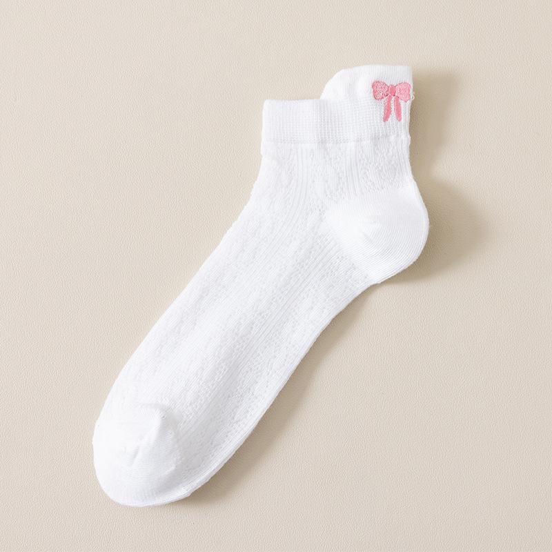 Women's Cute Japanese Style Bow Embroidery Mesh Ankle Socks