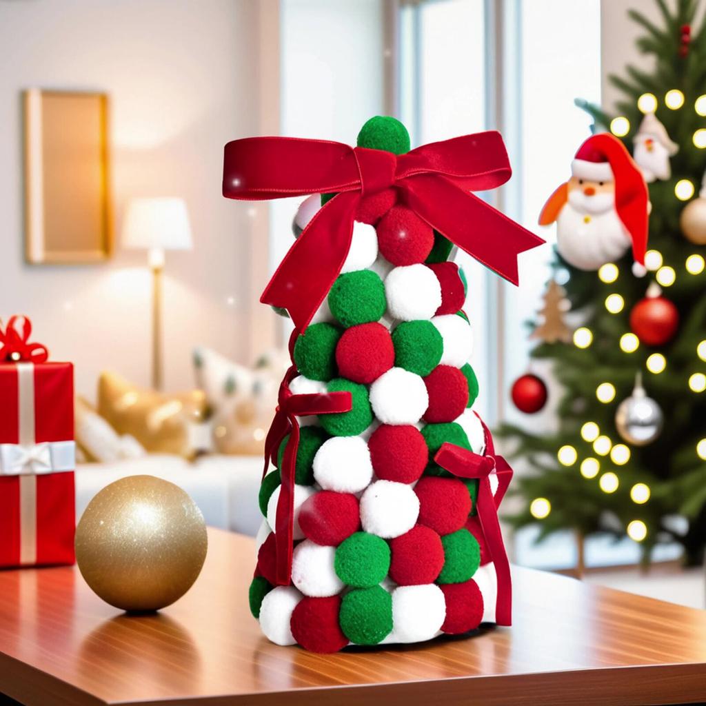 Red, Green And Christmas Colored Small Balls Handmade Bow Christmas Tree Ornaments Desktop Decoration