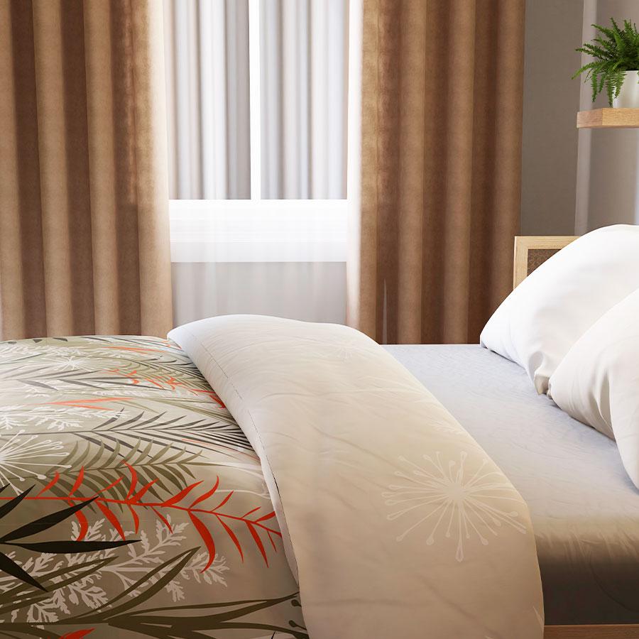 FELINA bedding set 160x200 cm - satin cotton, beige, plant pattern